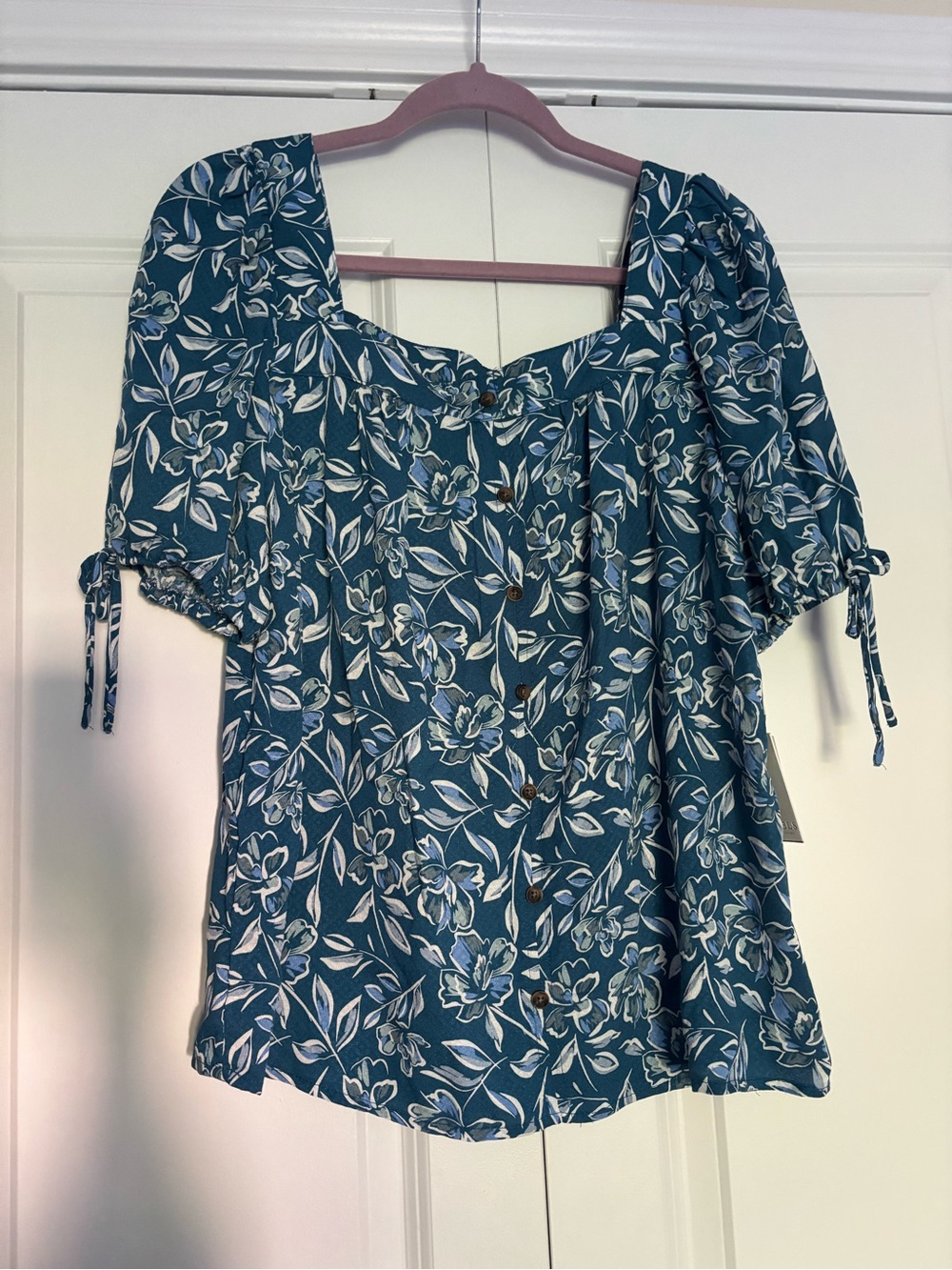 Angels Teal Floral Button-Front Blouse